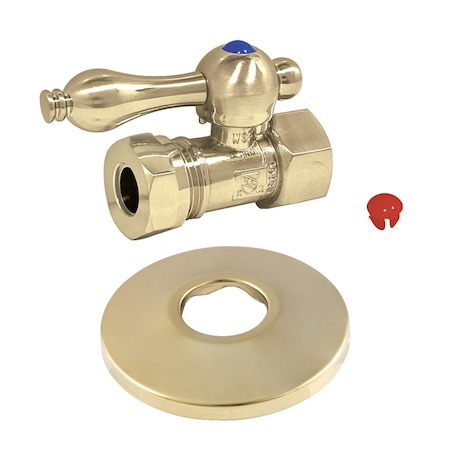 Kingston Brass 1/2" FIP x 1/2" or 7/16" Slip Joint Quarter-Turn Straight Stop Valve with Flange, Polished Brass CC44152K